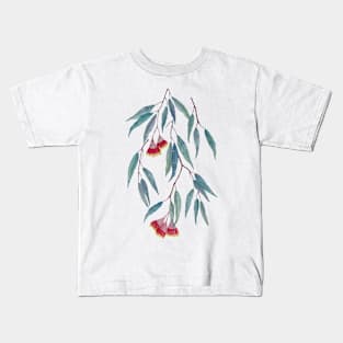 Eucalyptus leaves and flowers on dark Kids T-Shirt